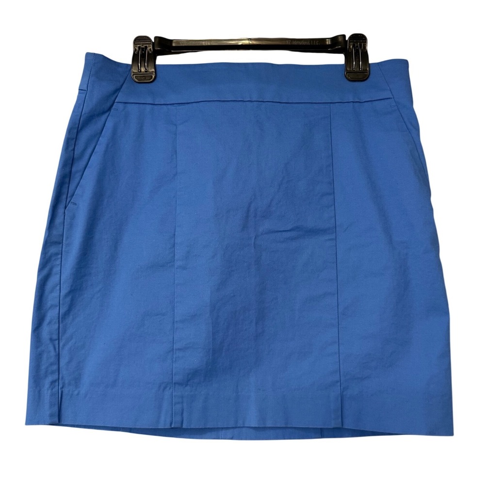 Ann‎ Taylor Madison Skirt Blue Cotton Blend Flat Front Pockets Womens Size 10